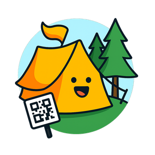 Scout Check-In logo: a smiling tent with a QR code sign